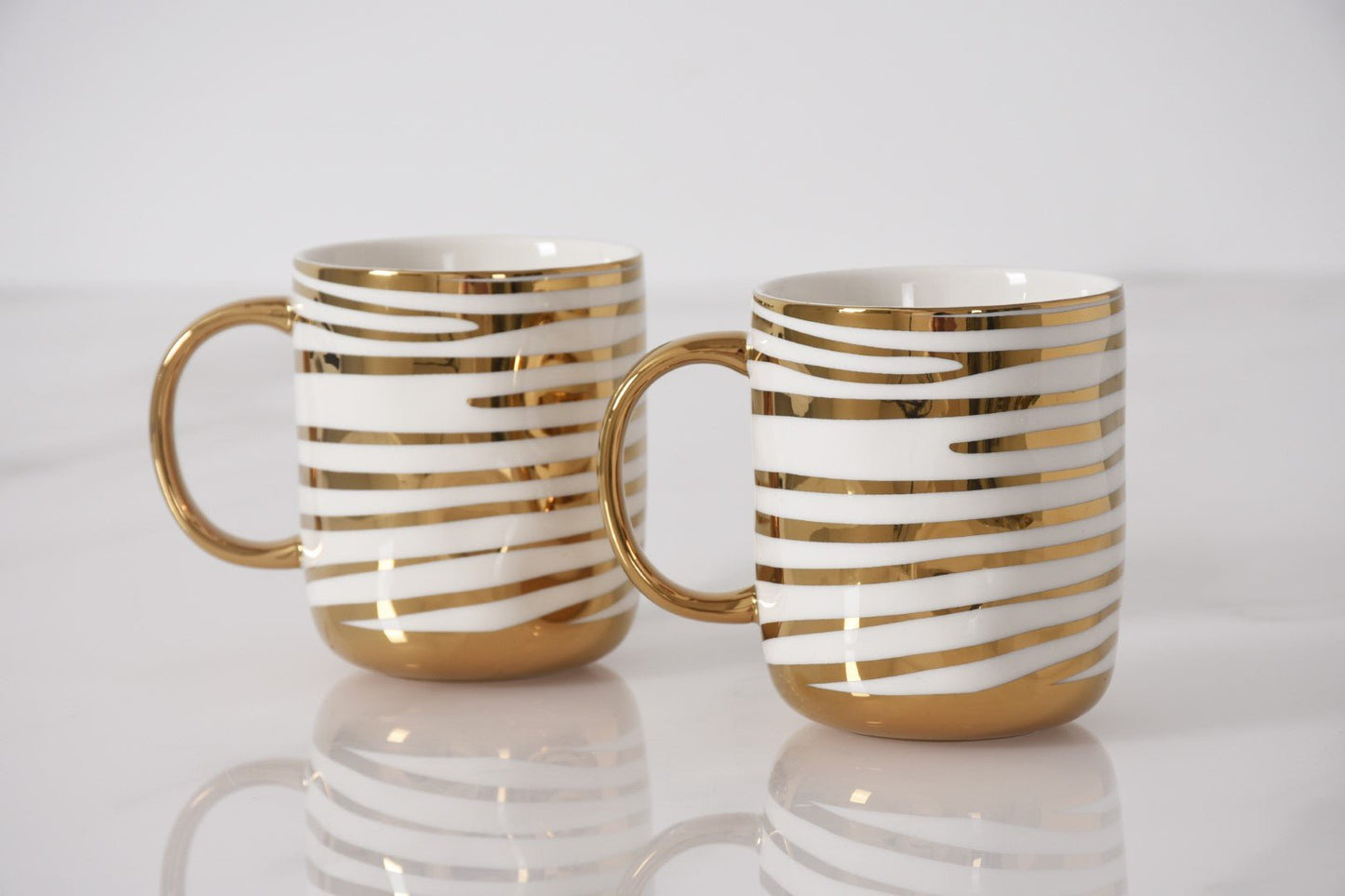 Pampa Bay Get Gifty Striped Mugs Set of 2 | Gold Porcelain Mug Gift Set - Peak Home Decor