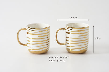 Pampa Bay Get Gifty Set of 2 Striped Mugs with gold detailing

Luxury gold striped porcelain mugs – 16oz coffee mugs

Giftable striped mugs with gold handles by Pampa Bay

Elegant porcelain mug set for coffee and tea
