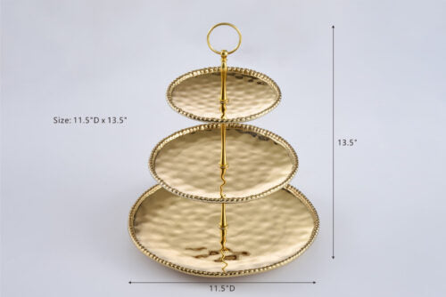 Monaco Cake Stand (3-Tier) – gold porcelain tiered stand by Pampa Bay

Luxury gold titanium 3-tier dessert stand with hammered finish

Elegant porcelain tiered cake stand from Monaco Collection
