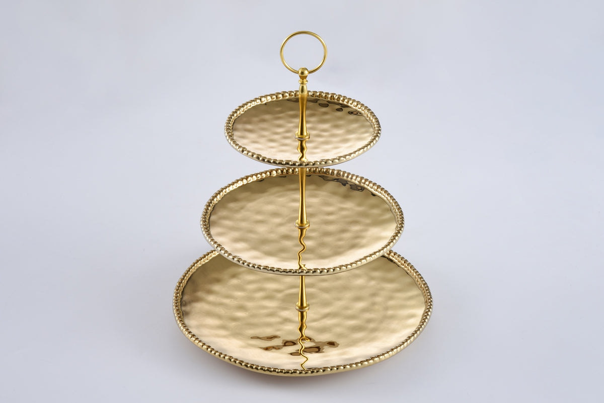 Pampa Bay Monaco 3-Tier Cake Stand  hammered gold porcelain tiered dessert and cake display stand