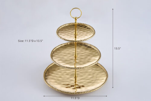 Pampa Bay Monaco gold 3-tier cake stand with dimensions