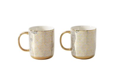 Pampa Bay Get Gifty Dotted Mugs Set of 2 | Gold Porcelain Mug Gift Set - Peak Home Decor
