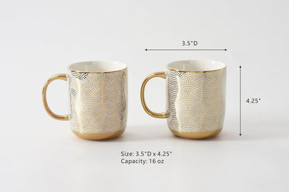 Pampa Bay Get Gifty Dotted Mugs Set of 2 | Gold Porcelain Mug Gift Set - Peak Home Decor