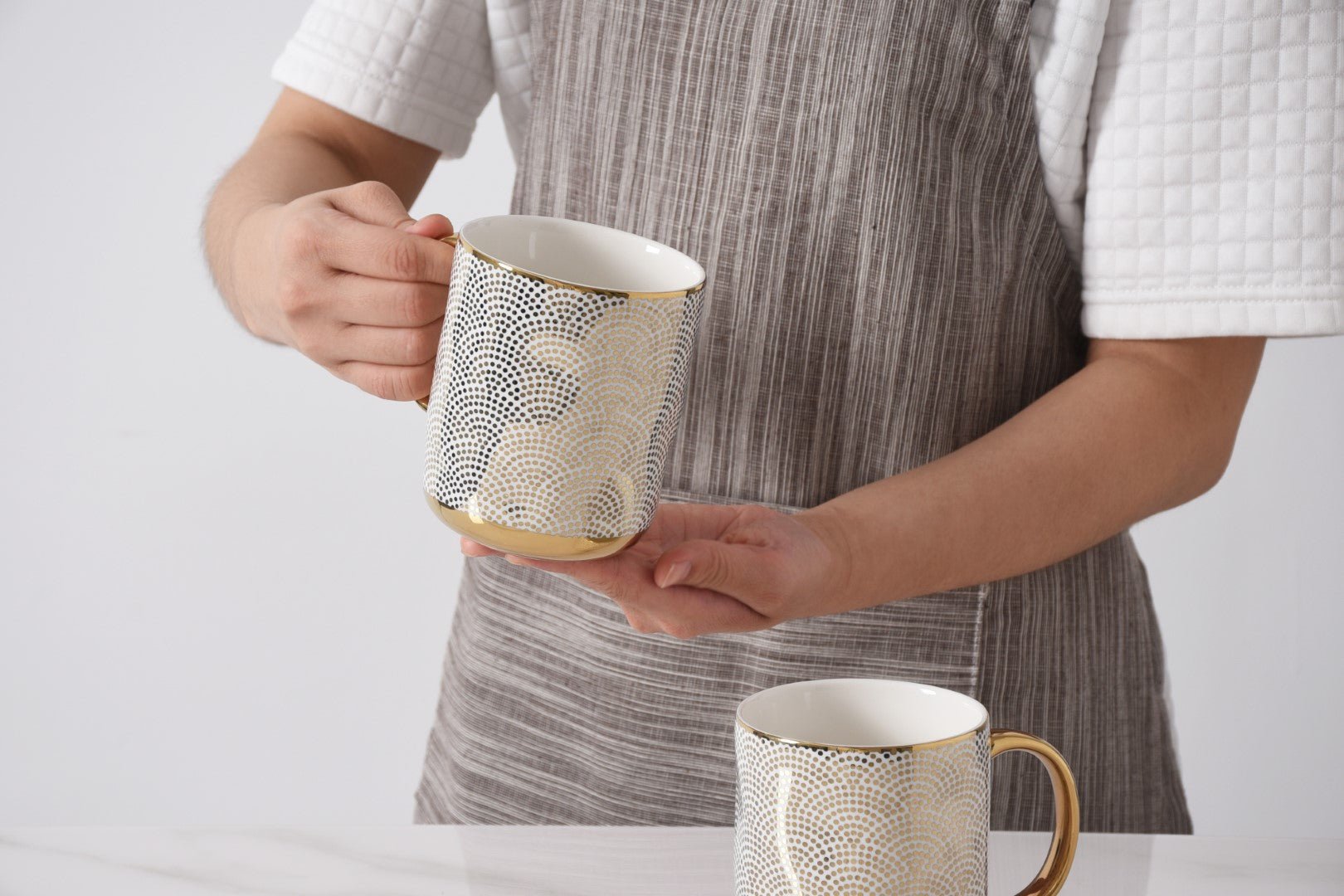 Pampa Bay Get Gifty Dotted Mugs Set of 2 | Gold Porcelain Mug Gift Set - Peak Home Decor