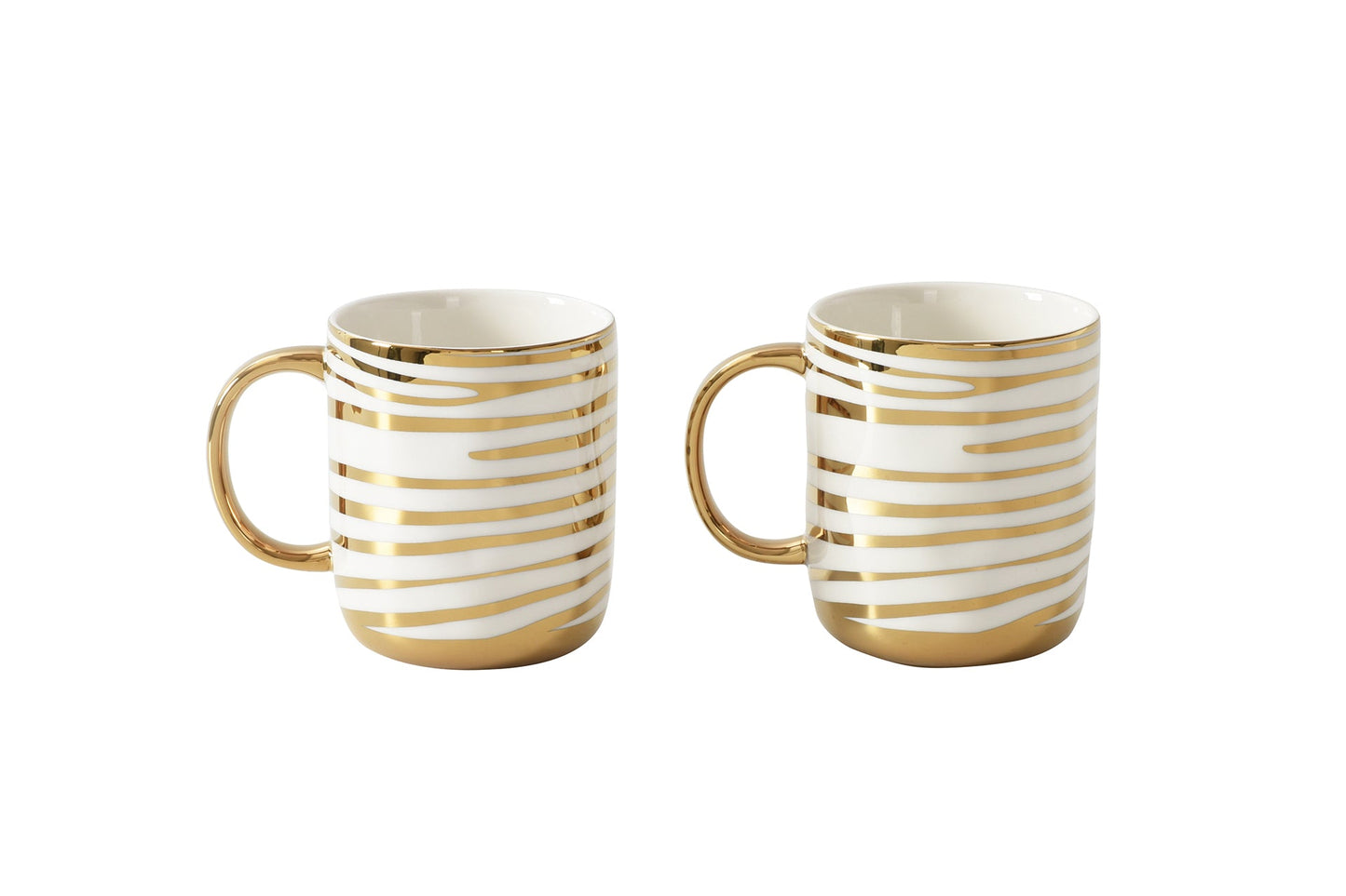 Pampa Bay Get Gifty Striped Mugs Set of 2 | Gold Porcelain Mug Gift Set - Peak Home Decor