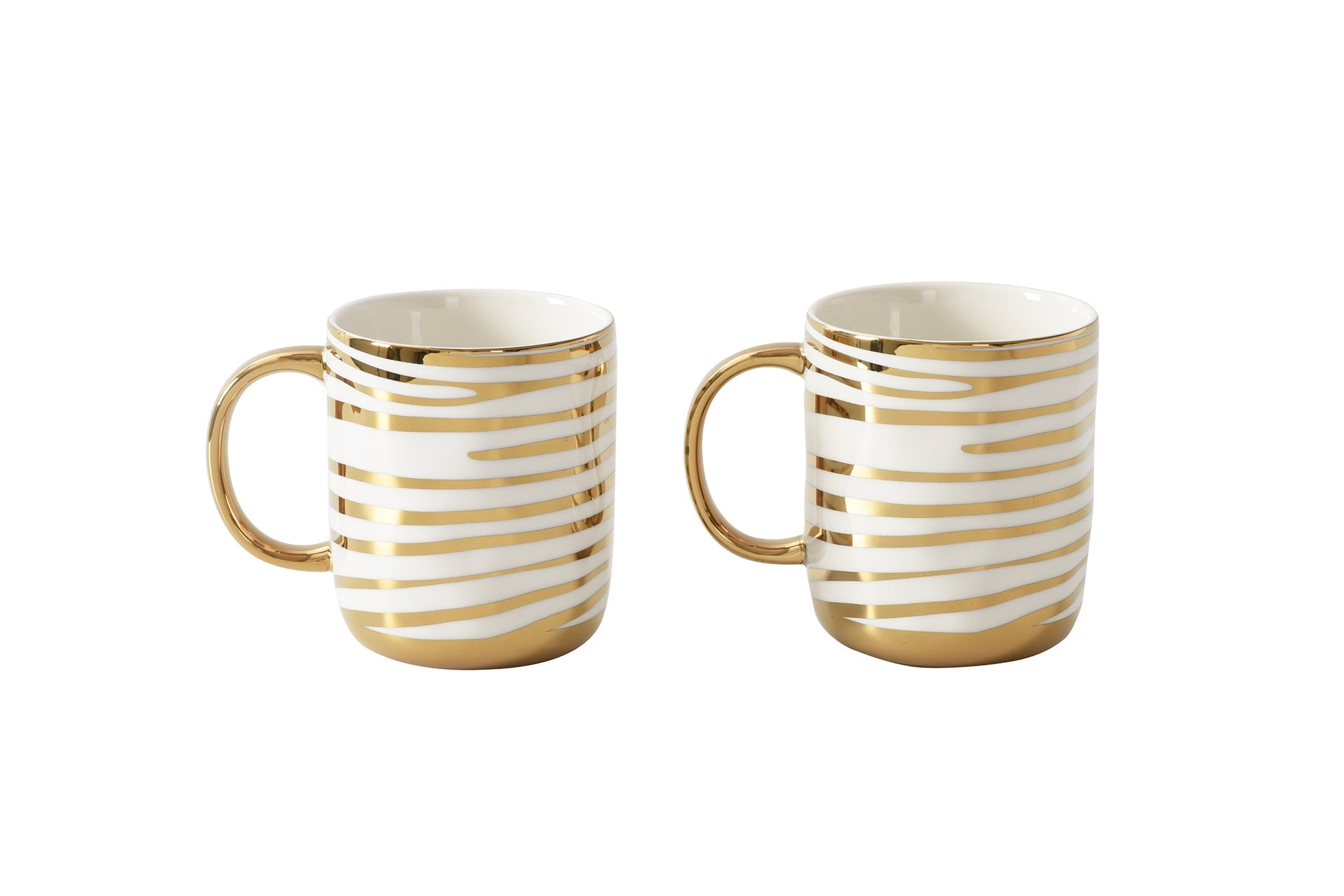 Pampa Bay Get Gifty Striped Mugs Set of 2 | Gold Porcelain Mug Gift Set - Peak Home Decor
