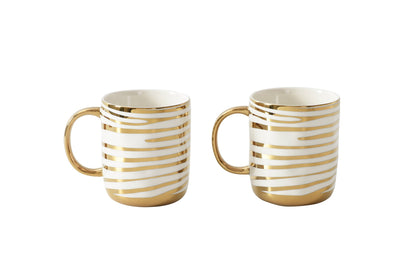 Pampa Bay Get Gifty Striped Mugs Set of 2 | Gold Porcelain Mug Gift Set - Peak Home Decor