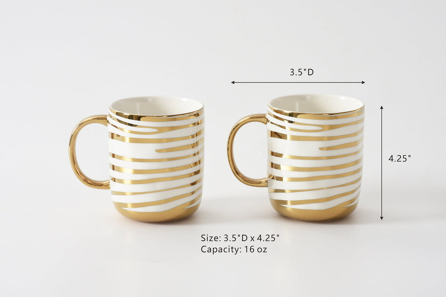 Pampa Bay Get Gifty Striped Mugs Set of 2 | Gold Porcelain Mug Gift Set - Peak Home Decor