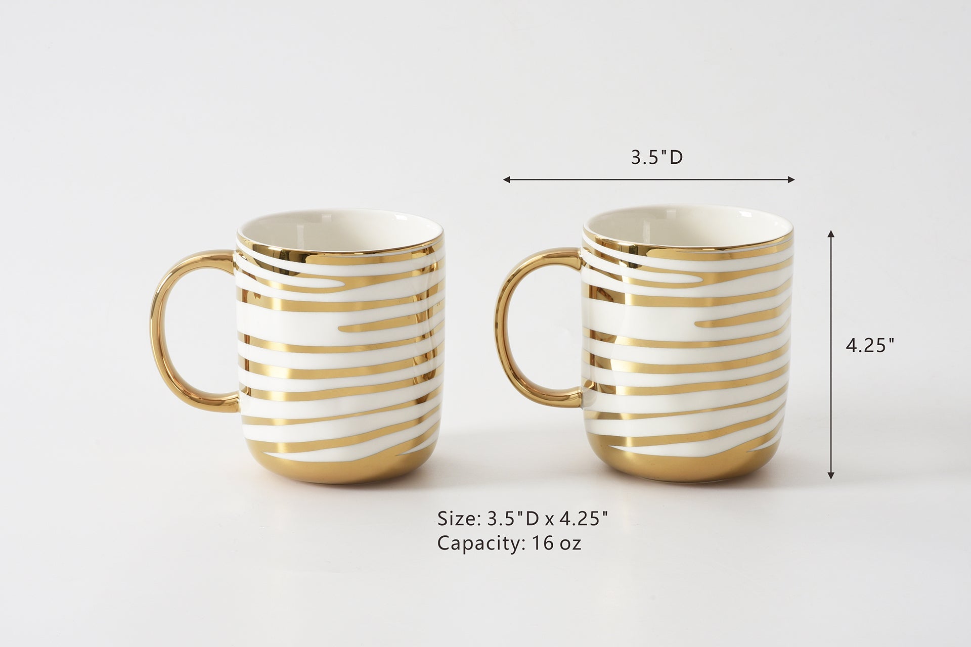 Pampa Bay Get Gifty Striped Mugs Set of 2 | Gold Porcelain Mug Gift Set - Peak Home Decor