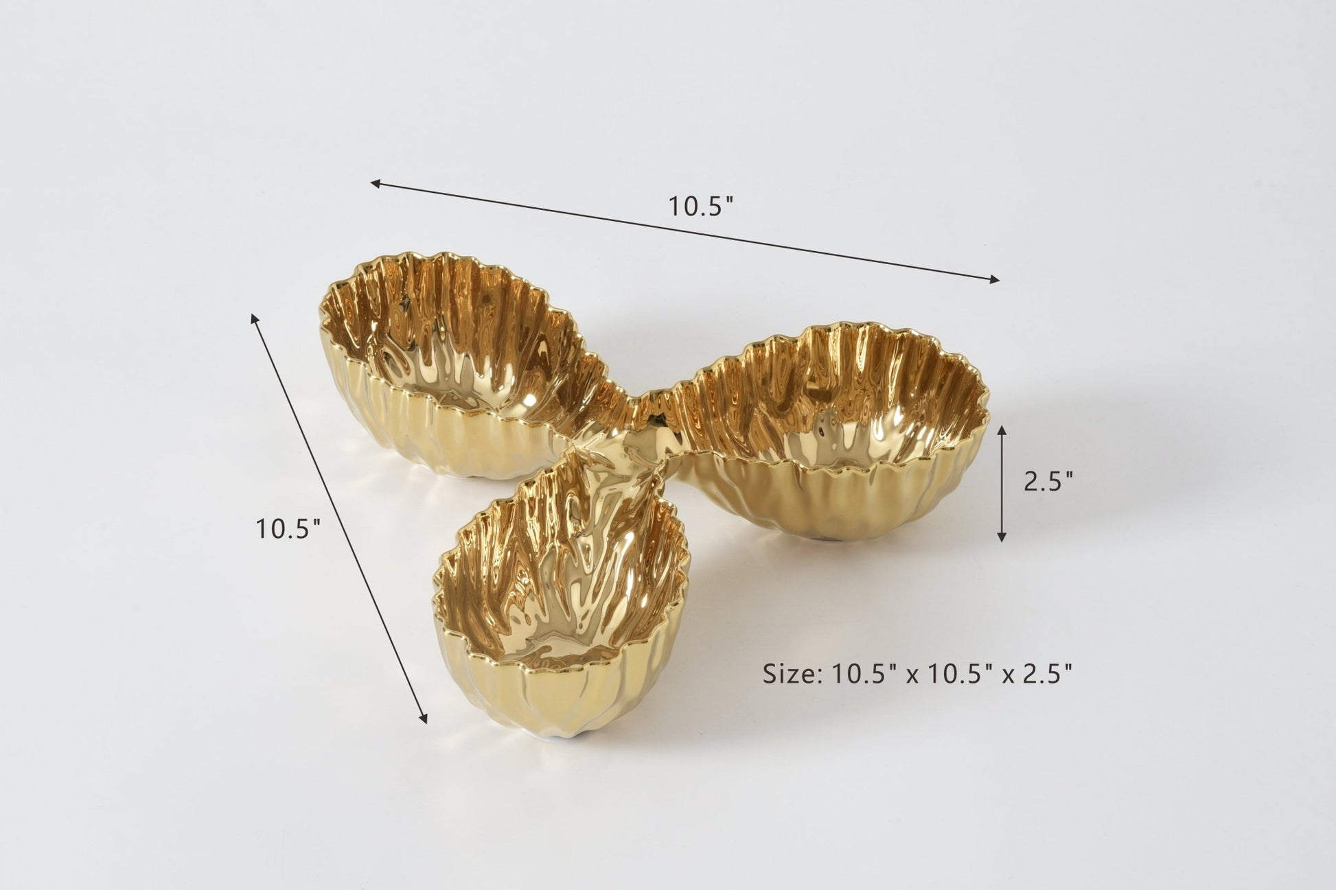 Pampa Bay Mascali D'Oro 3 Section Server | Gold Porcelain 3 Section Serving Dish - Peak Home Decor