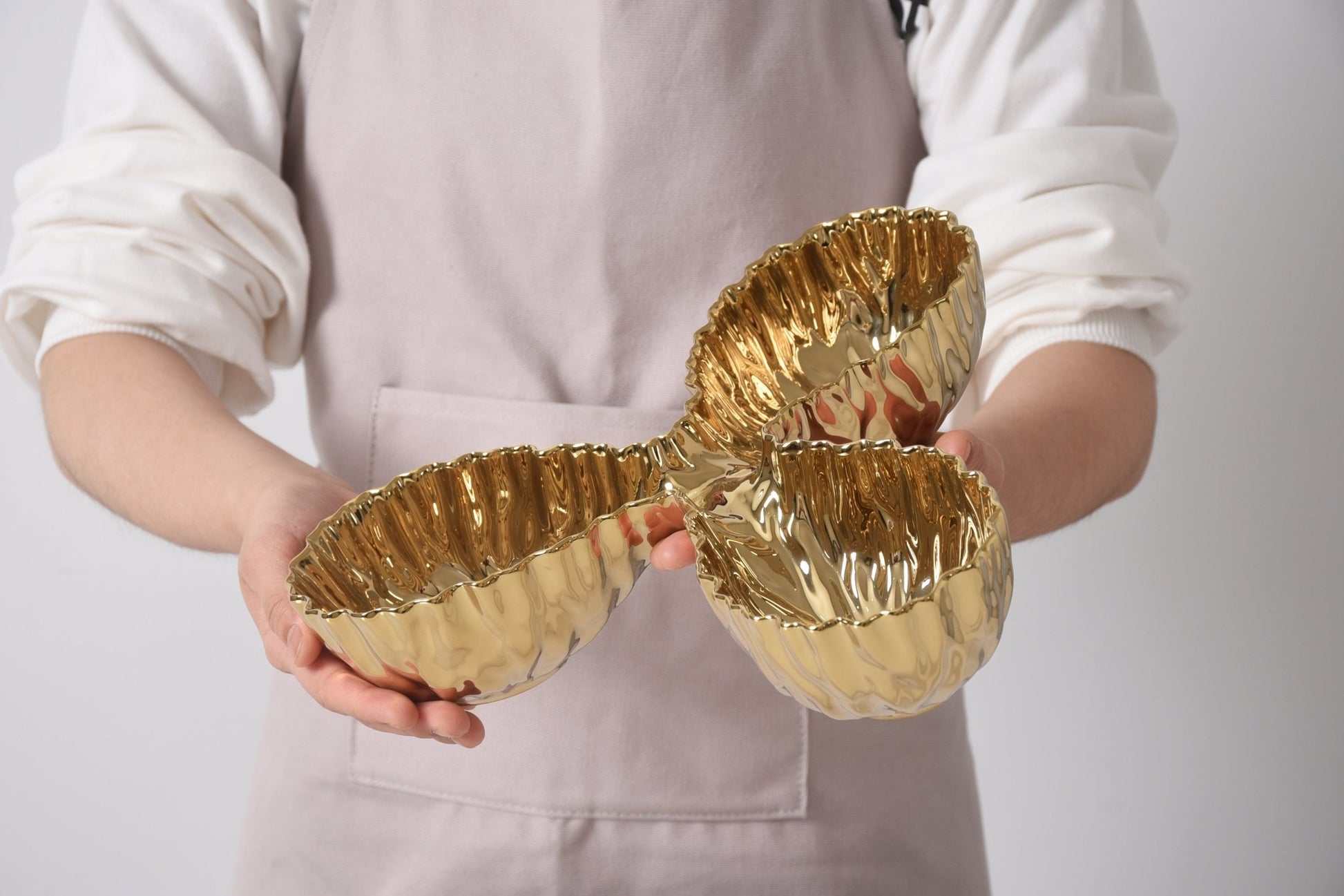 Pampa Bay Mascali D'Oro 3 Section Server | Gold Porcelain 3 Section Serving Dish - Peak Home Decor