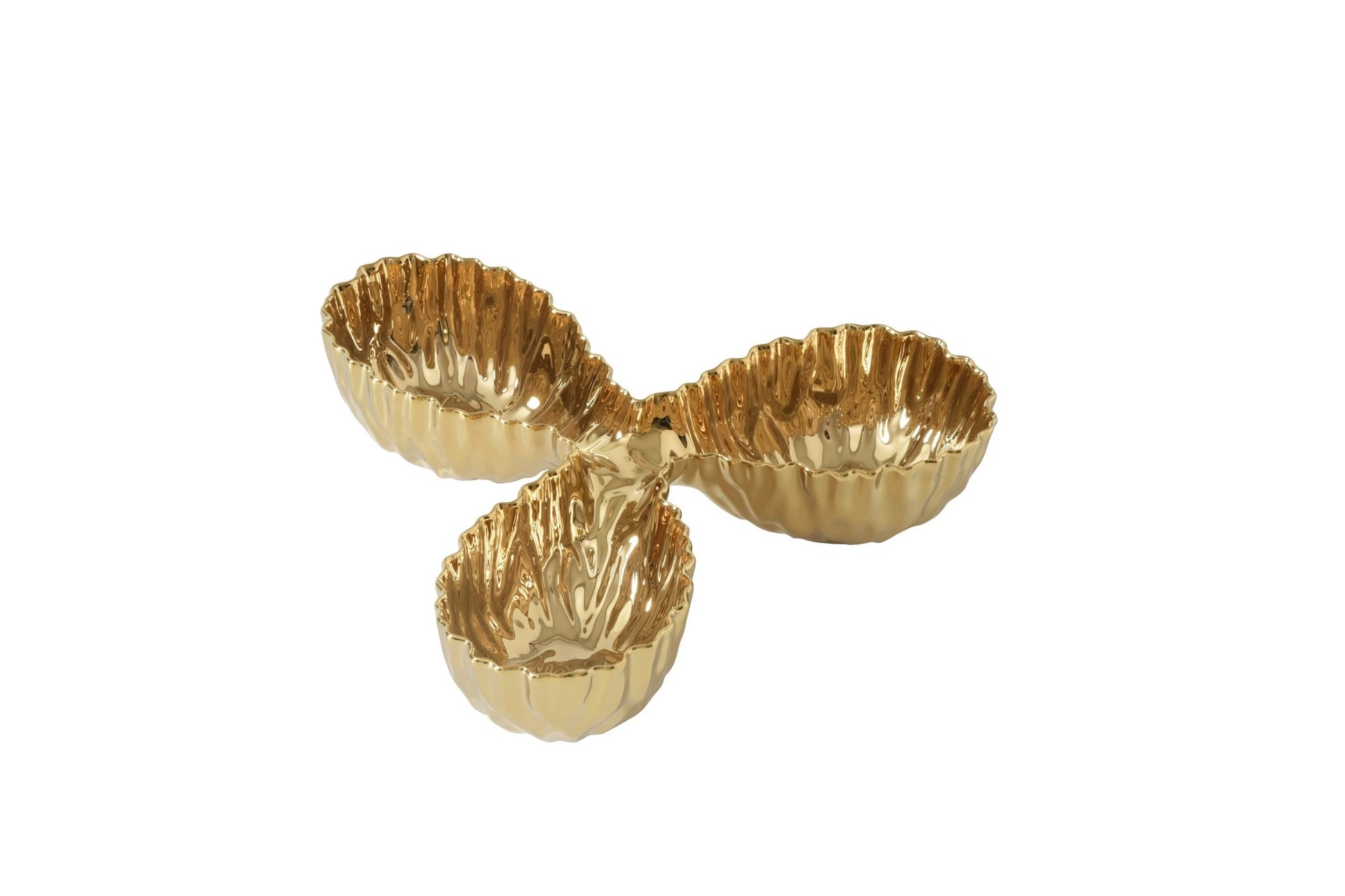 Pampa Bay Mascali D'Oro 3 Section Server | Gold Porcelain 3 Section Serving Dish - Peak Home Decor