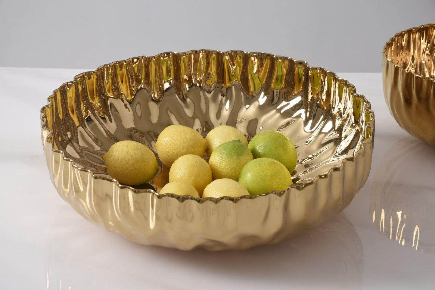 Pampa Bay Mascali D'Oro Extra Large Shallow Bowl | Gold Porcelain Centrepiece Shallow Bowl - Peak Home Decor