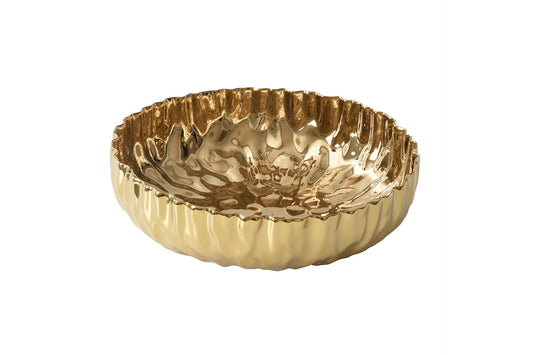 Pampa Bay Mascali D'Oro Extra Large Shallow Bowl | Gold Porcelain Centrepiece Shallow Bowl - Peak Home Decor