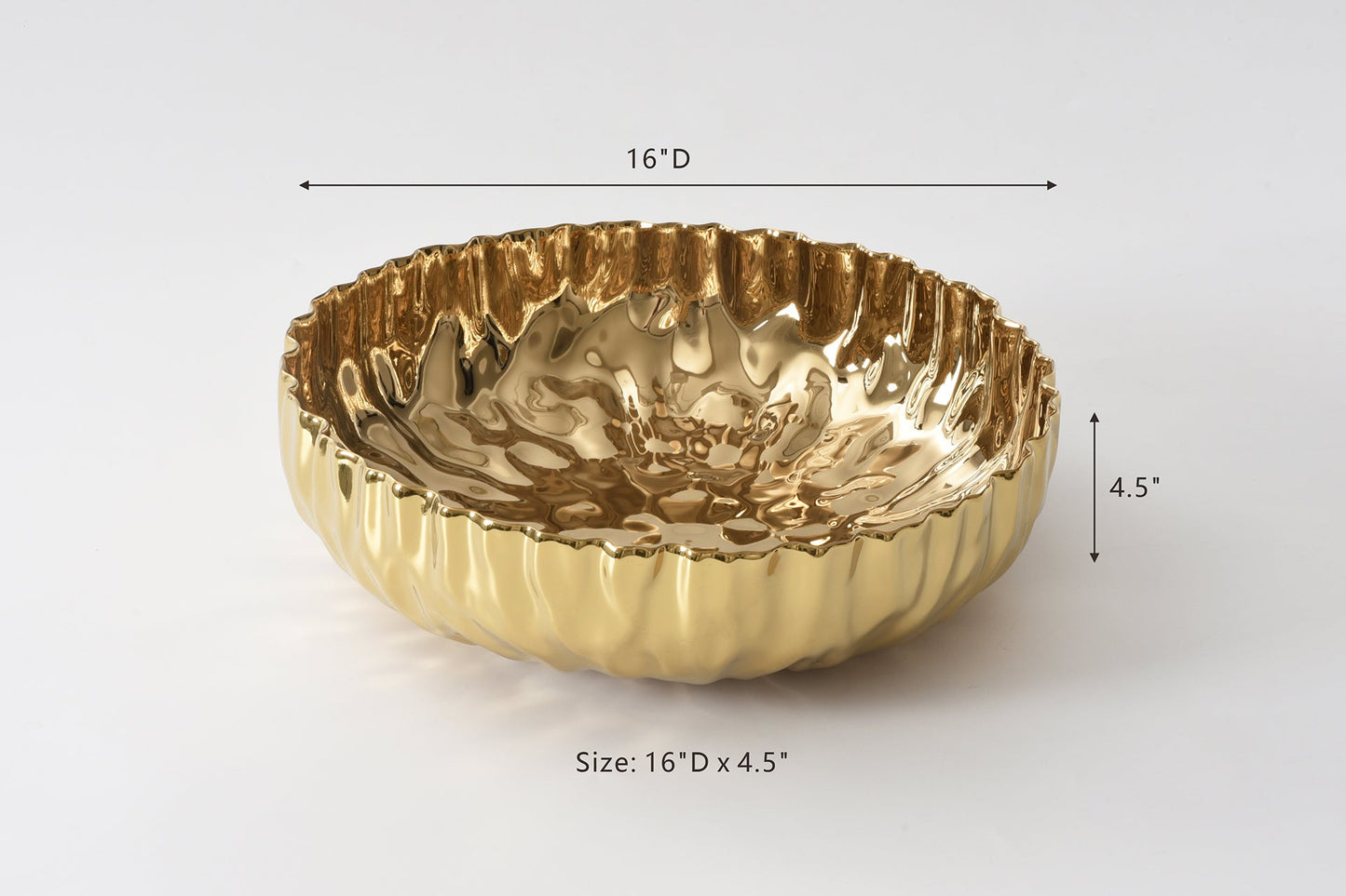 Pampa Bay Mascali D'Oro Extra Large Shallow Bowl | Gold Porcelain Centrepiece Shallow Bowl - Peak Home Decor