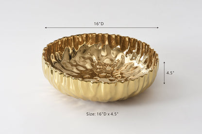 Pampa Bay Mascali D'Oro Extra Large Shallow Bowl | Gold Porcelain Centrepiece Shallow Bowl - Peak Home Decor
