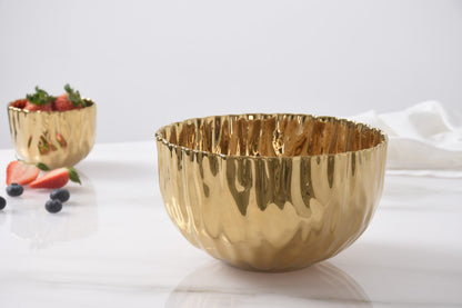 Pampa Bay Mascali D'Oro Medium Bowl | Gold Porcelain Serving Bowl - Peak Home Decor