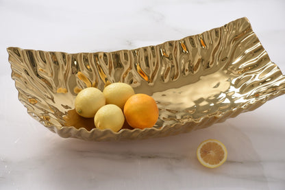 Pampa Bay Mascali D'Oro Rectangular Centrepiece | Gold Porcelain Table Centrepiece - Peak Home Decor