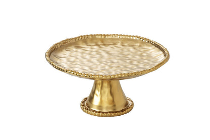 Pampa Bay Monte Carlo Round Cake Stand | Matte Gold Porcelain Cake Stand with Beaded Rim - Peak Home Decor