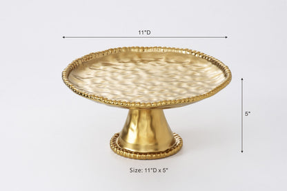 Pampa Bay Monte Carlo Round Cake Stand | Matte Gold Porcelain Cake Stand with Beaded Rim - Peak Home Decor