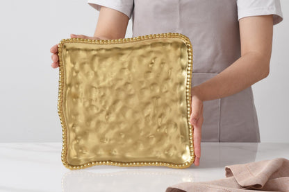 Pampa Bay Monte Carlo Square Platter | Matte Gold Porcelain Square Serving Platter - Peak Home Decor