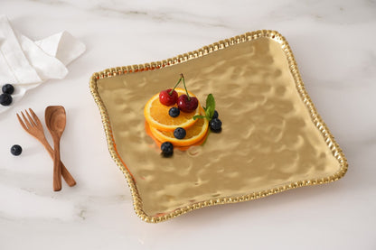 Pampa Bay Monte Carlo Square Platter | Matte Gold Porcelain Square Serving Platter - Peak Home Decor