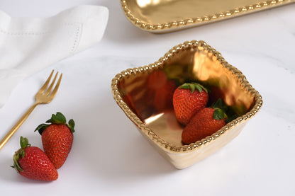 Pampa Bay Monte Carlo Square Snack Bowl | Matte Gold Porcelain Snack & Dip Bowl - Peak Home Decor