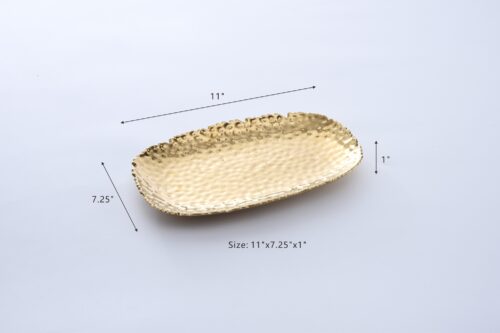 Pampa Bay Golden Millennium small platter in hammered gold porcelain showing dimensions