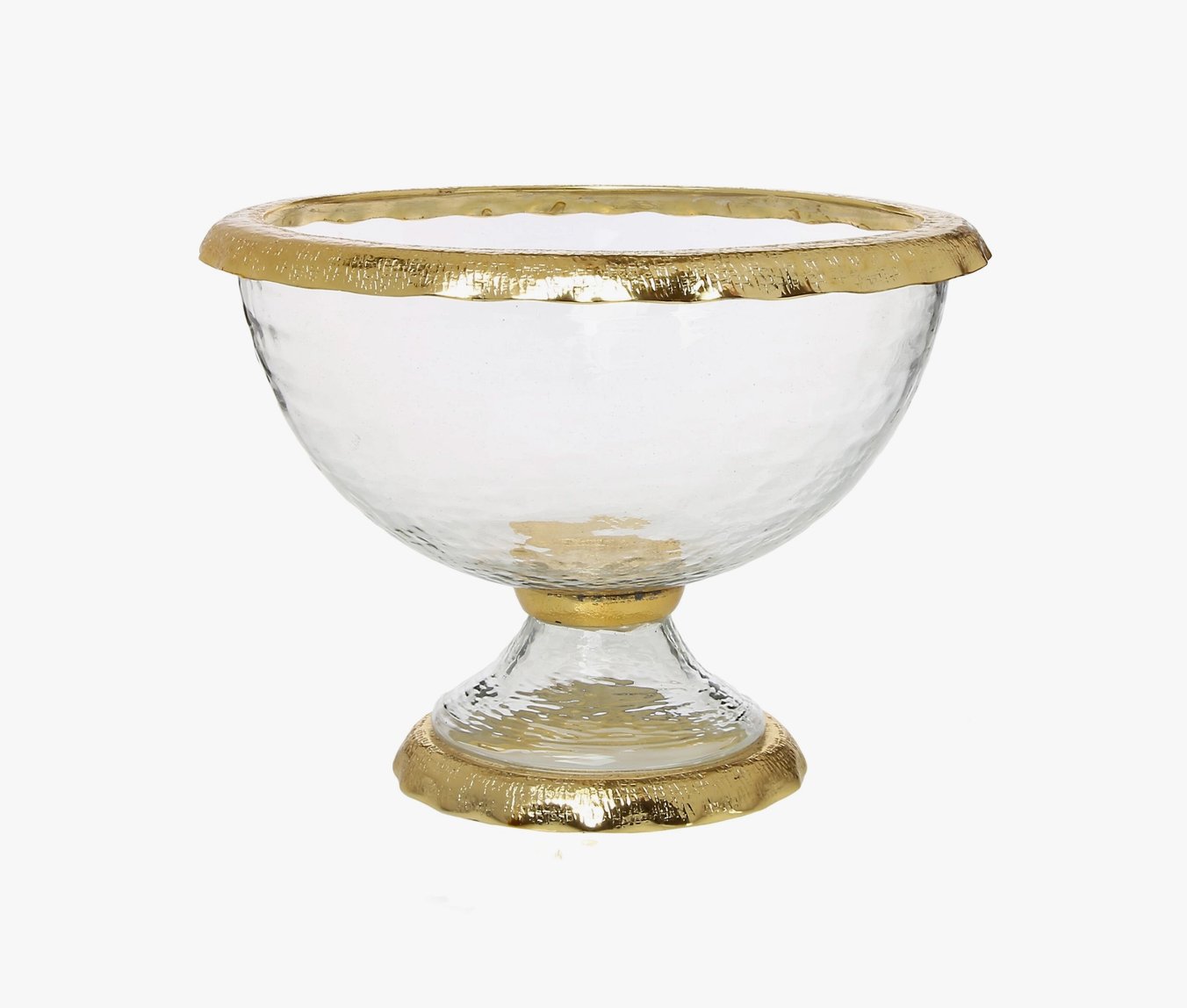 Gold-Rimmed Glass Footed Bowl
Gold Trimmed Decorative Glass Bowl for Fruits and Salads
Luxury Glass and Stainless Steel Bowl on Table Display