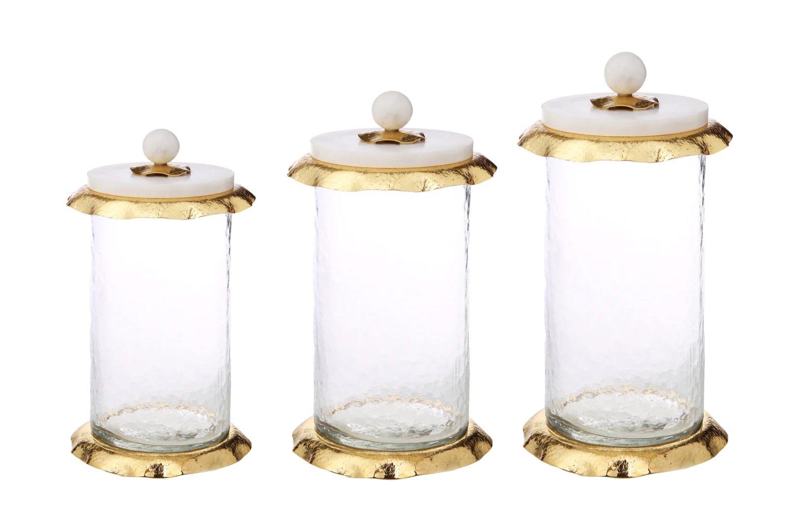 Ruffled gold glass canisters with marble lids – luxury kitchen set
Marble lid ruffled gold canister for elegant storage
Hammered glass ruffled gold canisters for coffee station decor
Luxury marble and ruffled gold canister set