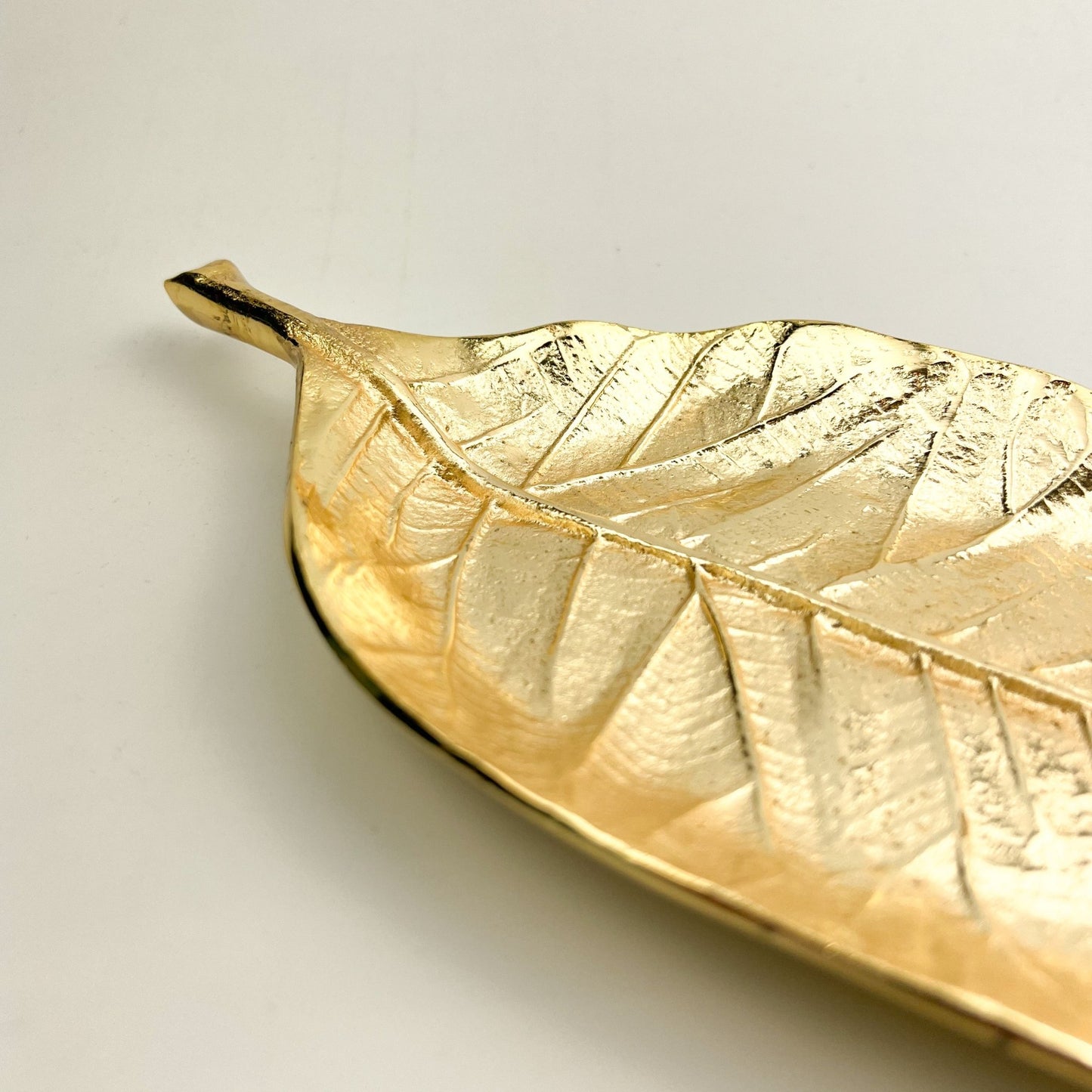 Savannah Gold Leaf Tray — handcrafted gold tray with lifelike leaf veins and organic gold surface, nature-inspired decorative tray UK