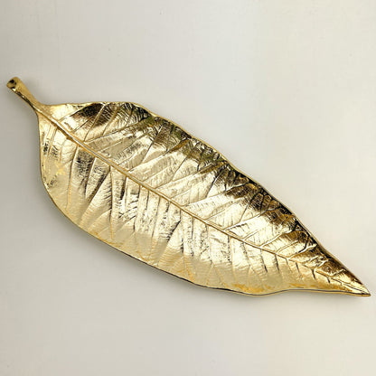 Savannah Gold Leaf Tray — handcrafted gold tray with lifelike leaf veins and organic gold surface, nature-inspired decorative tray UK