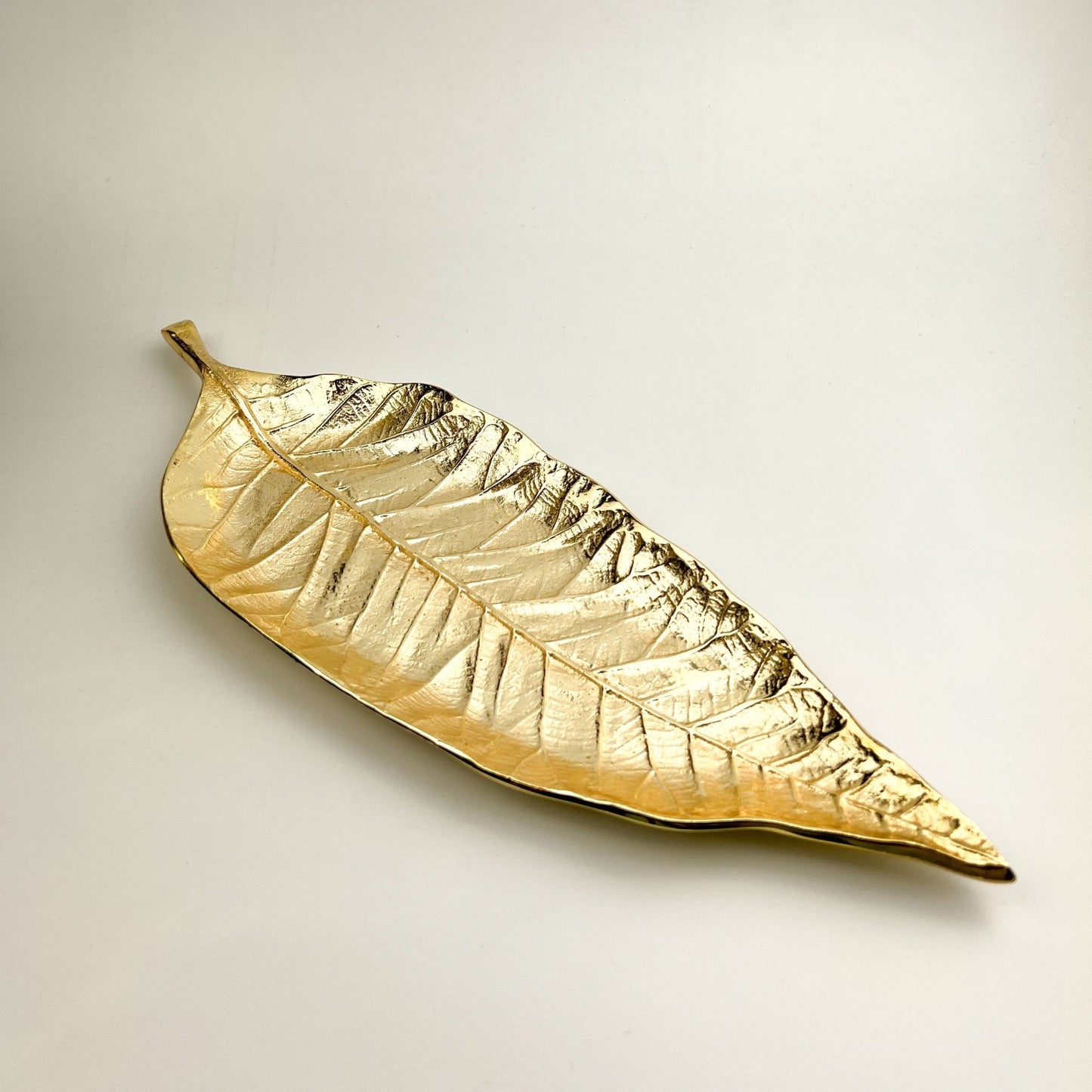 Savannah Gold Leaf Tray — handcrafted gold tray with lifelike leaf veins and organic gold surface, nature-inspired decorative tray UK