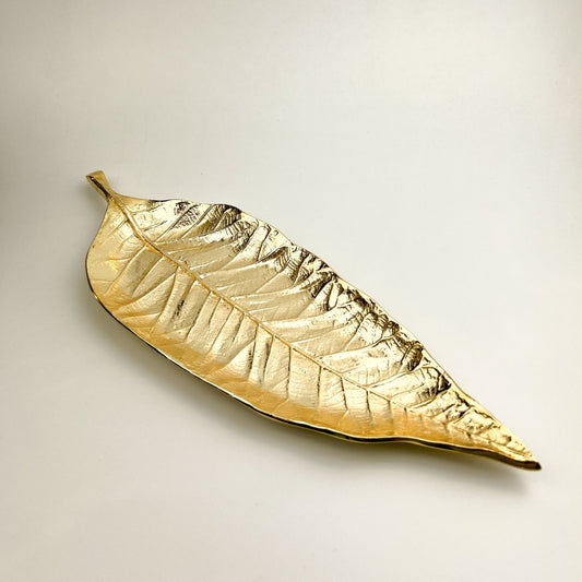 Savannah Gold Leaf Tray — handcrafted gold tray with lifelike leaf veins and organic gold surface, nature-inspired decorative tray UK