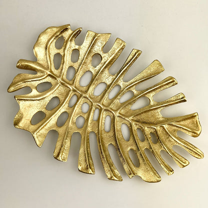 Solara Gold Leaf Tray — hand-finished gold leaf shaped tray with smooth radiant surface, gold decorative tray and table centrepiece UK